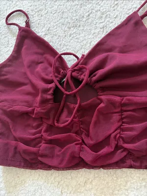 Urban Outfitters Burgundy Mesh Lace-Up Crop Top thumbnail 3