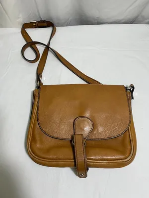 Vintage Tan Leather Crossbody Shoulder Bag Adjustable Strap Magnetic Closure thumbnail 1