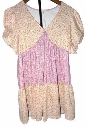 Free The Roses Floral Colorblock Tiered Knit Babydoll Mini Dress thumbnail 3
