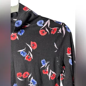 Ann Taylor‎ Women’s Floral Print Long Sleeve Top Black Red Blue Size M thumbnail 3