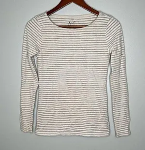 J. Crew Women's Artist T Metallic Stripe Boat Neck Long Sleeve Size XS thumbnail 1