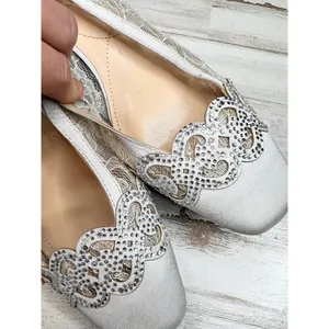 J Renee Silver Gray Lace Rhinestone Embellished Square Toe Slingback Heels 9.5 thumbnail 8