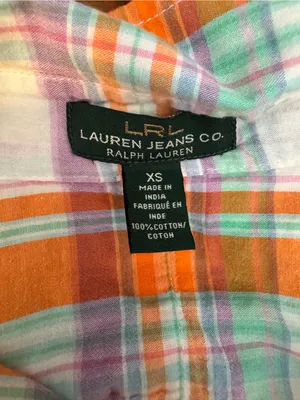 Lauren Ralph Lauren Roll-tab Button Down Purple Orange Mint Plaid Camp Shirt XS thumbnail 4