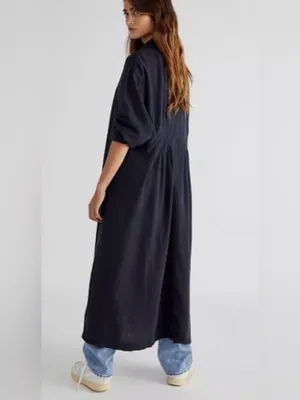 Free People Sweet Melody Trench Coat Black Lightweight Slouchy Linen Blend S-M thumbnail 2