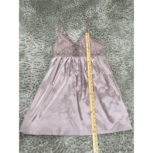 Women's Satin Chemise Nightgown Lace Lattice Strappy Slip Dress Mauve Size M thumbnail 10