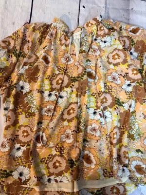 MELLODAY WOMENS retro Yellow & Brown Floral v-neck XL Top thumbnail 3