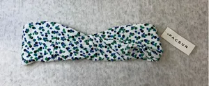 PacSun Swim‎ Womens Medium Blue White Berry Floral Twist Bandeau Bikini Top NWT thumbnail 1