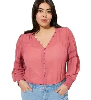 Torrid eyelet long sleeves smocked blouse thumbnail 1
