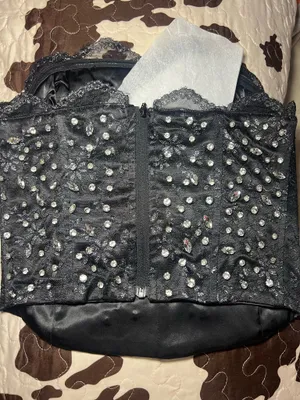 Finesse Love Hand Beaded Rhinestone Black Corset Top thumbnail 8