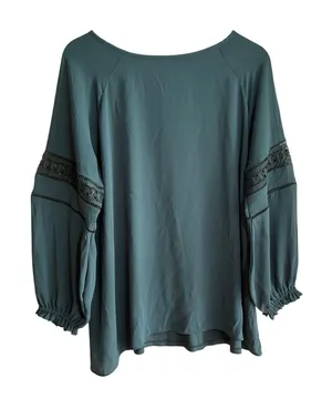 LOFT ann taylor green‎ long sleeved bohemian top women's size large embroidered thumbnail 1