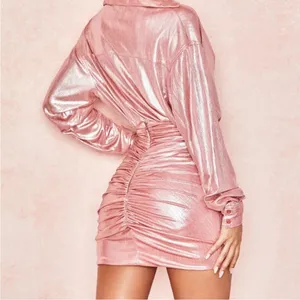 House of CB Shahja pink metallic ruched‎ mini skirt Size Medium thumbnail 3