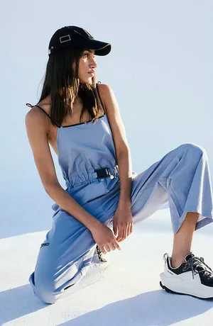 New Free People Sz XSmall Movement Star Player One piece Jumpsuit Gray Blue thumbnail 1