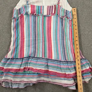 Umgee Striped Tunic Tank Top Size Large Ruffle V-Neck Pink Blue Spaghetti Strap thumbnail 7