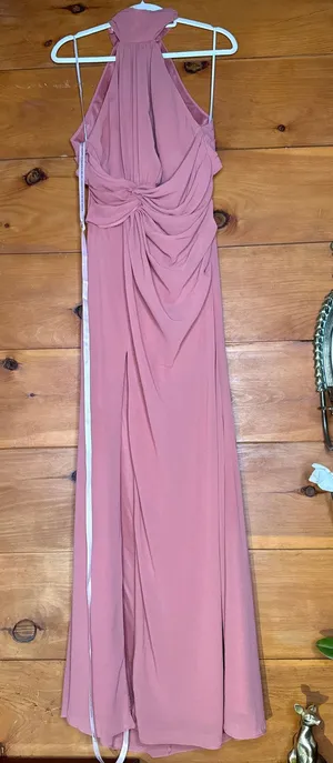 NWT Lulus Lavinia Rusty Rose Mock Neck Backless Maxi Dress Bridesmaid Gala Sz L thumbnail 1