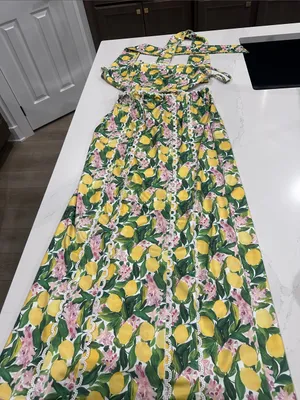 Lemon and floral print Maxi Skirt and tank matching set Lemon Yellow and Green S thumbnail 2