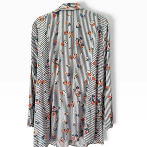 J. Jill Blue Striped Floral Button Front Tunic Top Size Large thumbnail 2