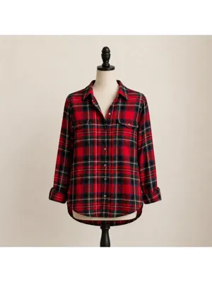 Old Navy Plaid Button Down Shirt Bundle XL Red & Neutral Flannel Tops thumbnail 2