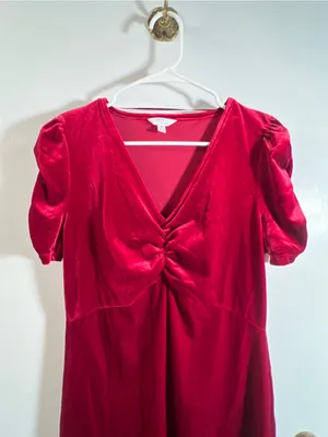 Time and Tru Womens Size Medium 8-10 V-Neck Puff Sleeve Velvet Velour Mini Dress thumbnail 6