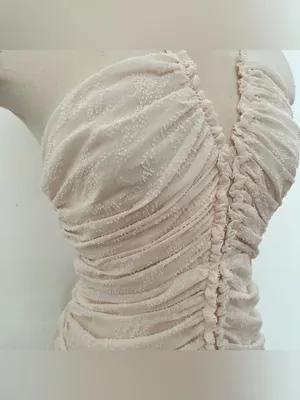 Miou muse ruched ruffle halter neck mini dress off white cream textured coquette thumbnail 6