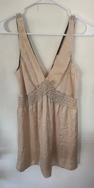 Vintage Y2K Solemio Cream V-Neck Smocked Waist Slip Dress thumbnail 1