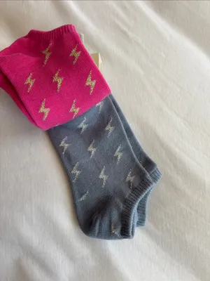 Aeropostale Ladies 3-Pack Ankle Socks in Gray, Pink, Blue W Lightening Bolts thumbnail 4