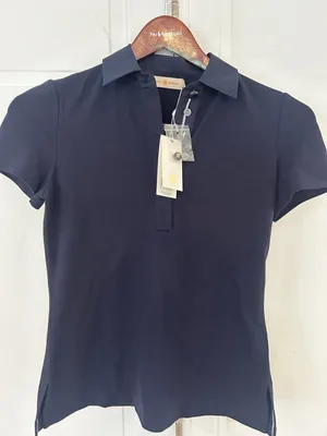 NWT NEW Tory Burch Short Sleeve Polo Top Navy XS MSRP $95 thumbnail 1