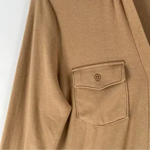 Gap Super Soft Modal Blend Modern Button Front Utility‎ Shirt Long Sleeve Tan thumbnail 4
