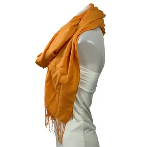Pashmina Orange Coral Silk Cashmere Fringe Tassel Wrap Shawl Neck Scarf Size OS thumbnail 2