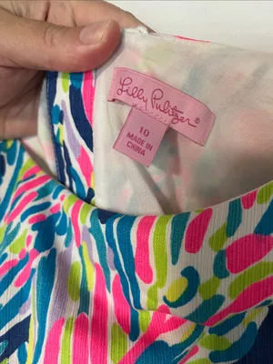 Lilly Pulitzer Cathy Shift Dress (Sz 10) Indigo Palm Reader Cotton Mini Hot Pink thumbnail 9
