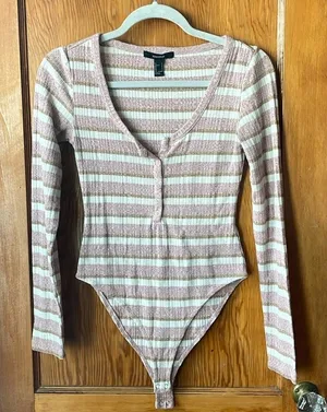 Forever21 Striped‎ Henley Bodysuit thumbnail 1