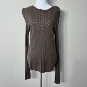 Ralph Lauren Silk Cashmere Sweater Womens‎ Large Green Brown Pointelle Open Knit thumbnail 4