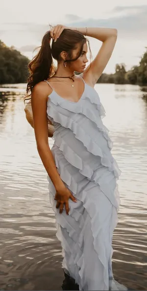Altar'd State Blue ruffle maxi dress thumbnail 1