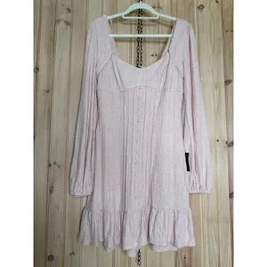 NWT Lulus Coveted Sweetness Blush Pointelle Knit Long Sleeve Mini Dress Size L thumbnail 2