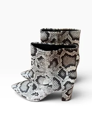 Marc Fisher Snake-Print Pointed Toe Women's Ankle Boots - Black & White thumbnail 4