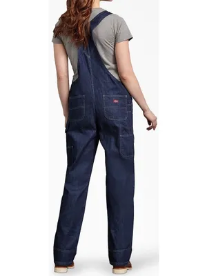 DICKIES Women’s Relaxed Fit Bib Overalls Dark Indigo Small Cotton Straight Leg thumbnail 2