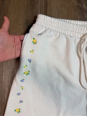 PINK Victoria's Secret Cream Joggers with Yellow Floral Trim thumbnail 6