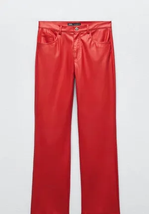 ZARA Red Leather Pants thumbnail 1