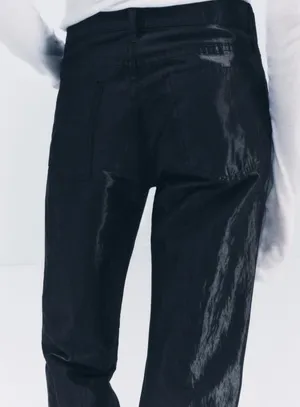Zara Nwt Satin Effect Shiny Metallic Mid Waist Straight Leg Pants 4 thumbnail 5