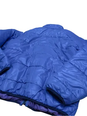 Patagonia Patched Blue Down Puffer Coat Jacket Full Zip Insulated Women L FLAWED thumbnail 14