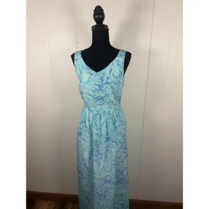 Vineyard Vines Capri Blue Floral Sleeveless‎ V-Neck Maxi Dress 0 thumbnail 2