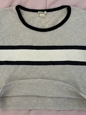 Garage Y2K Light Gray Crop Top with Black Trim and White Stripe, size S Petite thumbnail 6