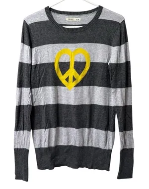 Old Navy Women Pullover Sweater Size M Yellow Heart‎ Striped Lightweight Comfort thumbnail 1