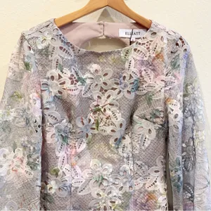 Elliatt Jacinta Lace Long Sleeve Mini Dress in Taupe Multi NWT Size S thumbnail 4