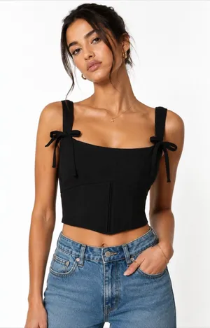 Zara Black Corset Crop Top with Bow Straps XS thumbnail 1