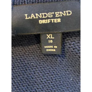 Lands End Drifter Womens XL Blue Cable Knit Cotton Sweater Raw Neck Distressed thumbnail 4