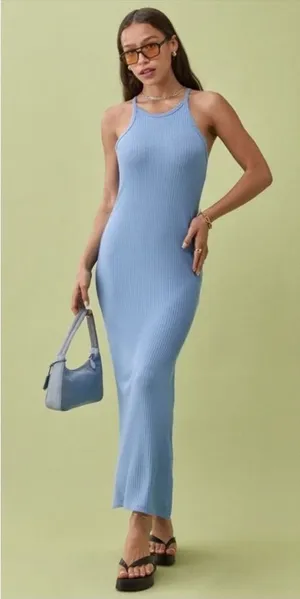 Reformation Blue Jael Ribbed Sleeveless‎ Maxi Dress XL thumbnail 1