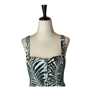 Hutch Aidy Dress‎ Womens 10 Black Ivory Palm Print Button Front Knee Length thumbnail 5