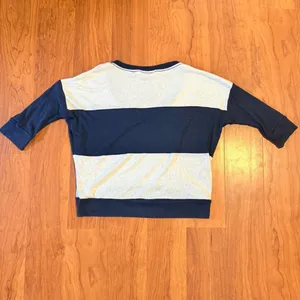 TNA ARITZIA 3/4 Sleeve Relaxed Stripe Shirt Oversized‎ Navy White size XS thumbnail 3