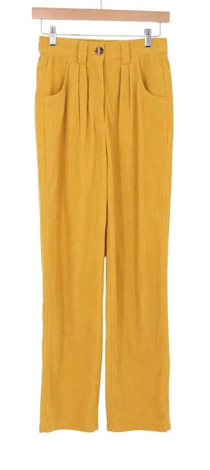 Unbranded Trousers Women's S Corduroy Pleated Mustard Yellow Straight Leg thumbnail 1