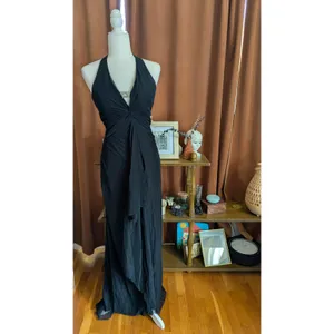 Cache Vintage Y2K Black Backless Formal Dress Rhinestone Halter Gown Prom Hoco thumbnail 14